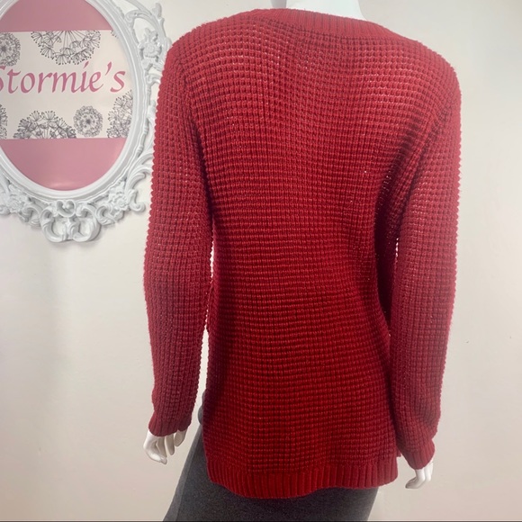 Jack by BB Dakota /Deep Red Crochet Hi Low Sweater - Picture 5 of 8